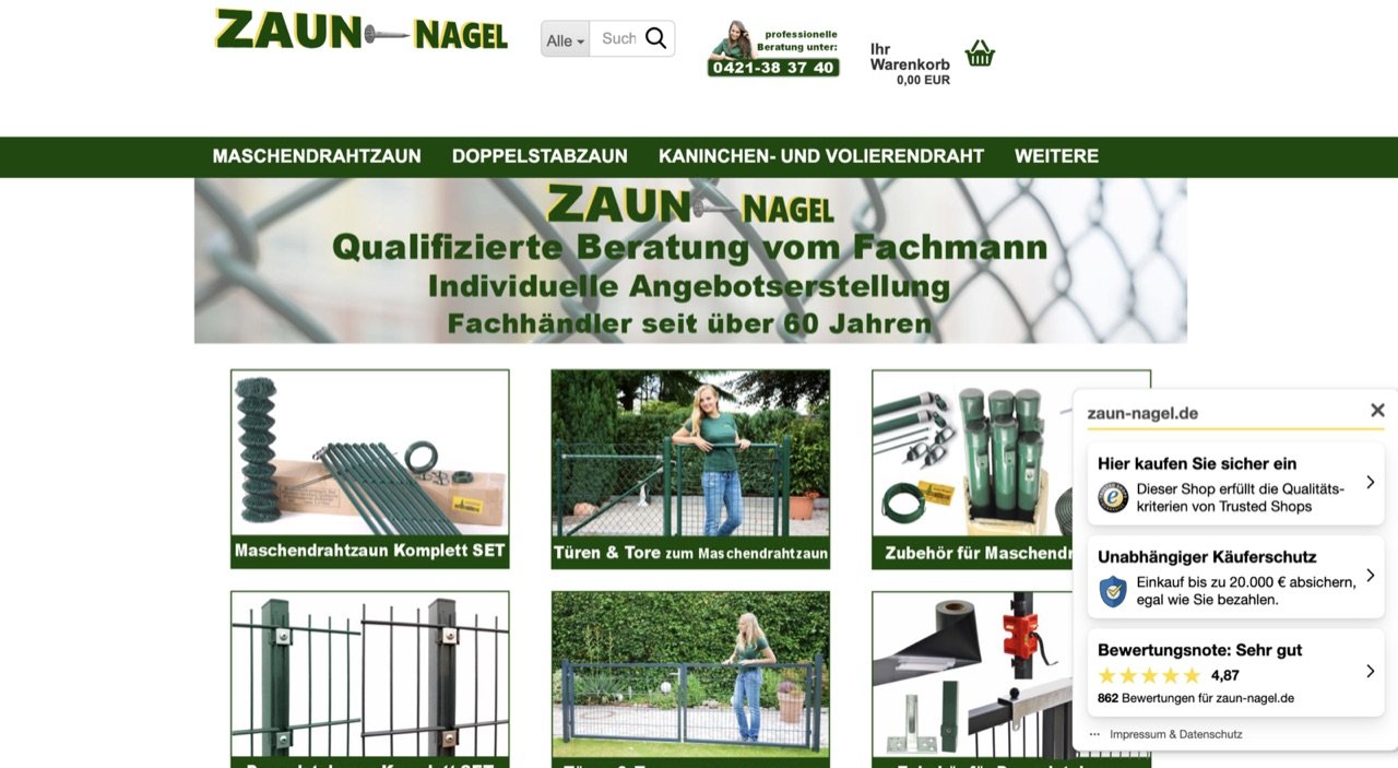 Onlineshop Zaun-Nagel – betreut von Schnelldigital